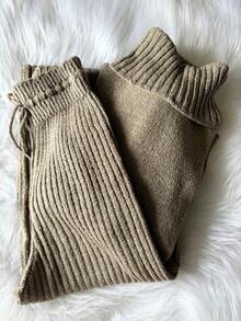 Cacharrel Mousse Knit Turtleneck Top And Trousers Set - Chocolate Brown - View 3
