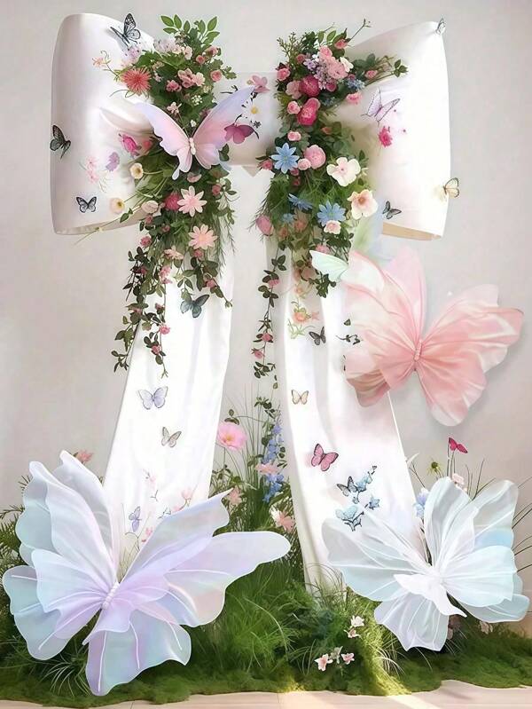 1pc 3D Simulated Butterfly Decoration, Oversized Silk Fantasy Butterfly, Suitable For Birthday Wedding Outdoor Party Decoration, Photography Window Background Prop