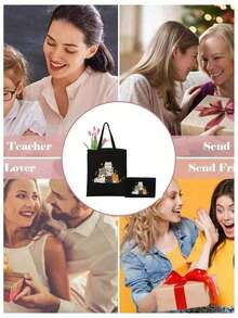 卡通可爱猫咪图案单肩包，轻便旅行手提包，多功能单肩包，背包，生日返校礼物，教师礼物，感谢礼物，欣赏礼物，礼品袋，可重复使用 - 彩色 - 查看 10