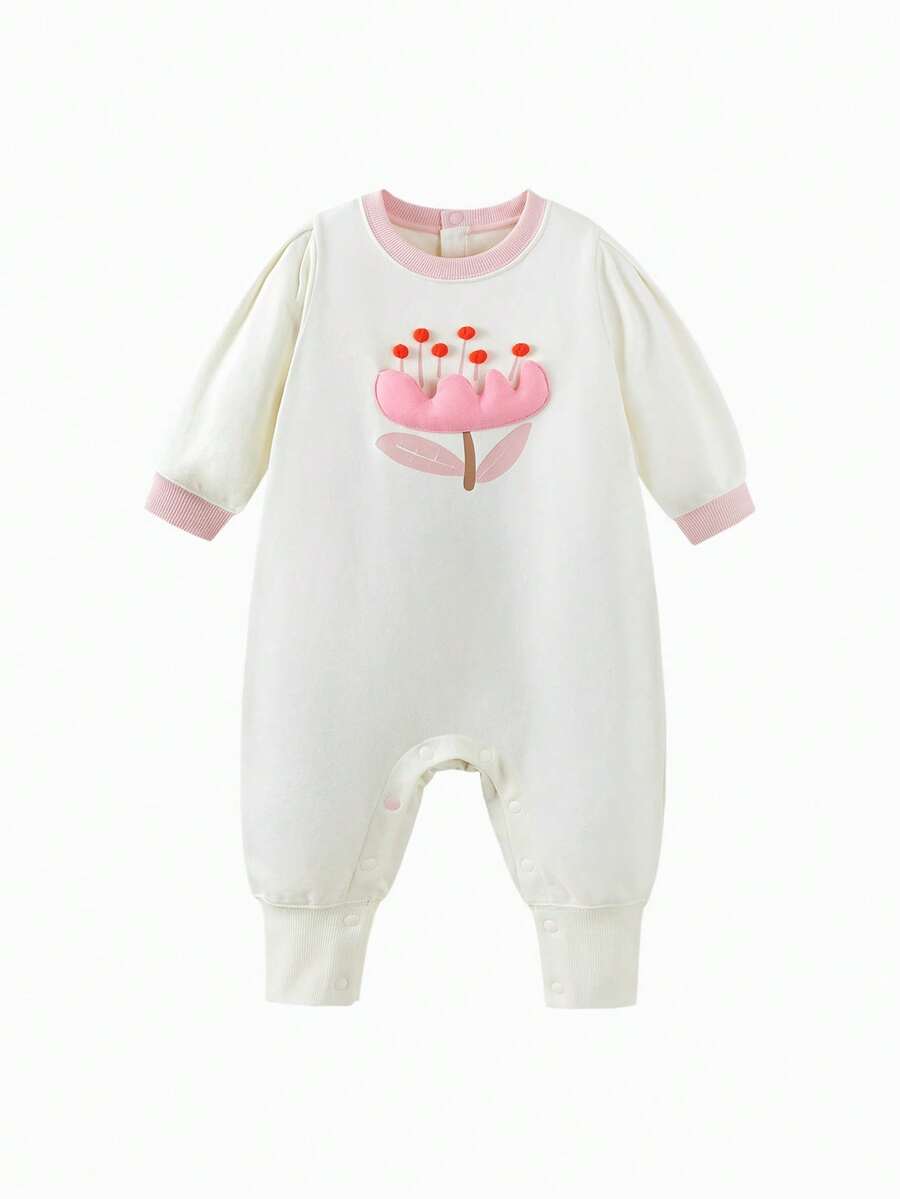 mini bala 女童泡泡袖连体衣 2025秋季甜美柔软连体衣 - 乳白 - 查看 1