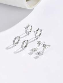 3对（6件）优雅银耳环，女士珠宝，送她的礼物 - 銀色 - 查看 4