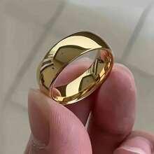 1pc Unisex 6mm Classic 18K Gold Plated Stainless Steel Ring, Gold Or Silver Color, Minimalist Smooth Arc Design, Elegant Wedding And Anniversary Jewelry Gift, Durable Non-Fading Stainless Steel Fashion Accessory, Minimalist Luxury Design, Suitable For Engagement Or Wedding Ring, Perfect Choice For Proposal And Engagement