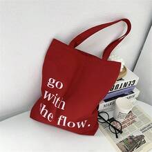 Pastel Pink Holiday Gift Tote Bag With Red Printed Text, Casual Large Capacity Shoulder Tote Canvas Bag, Suitable For Graduates, Teenagers, College Students, Vacation, Beach, Handbag - Red - View 9