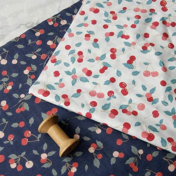 0.5m/1m/2m/3m/4m/5m High Quality Cartoon Pastoral Cherry Printed Fabric, Lightweight & Breathable, Suitable For Fashion Clothing, Shirts, Dresses, Accessories, Dolls, Patchwork, Sewing Crafts