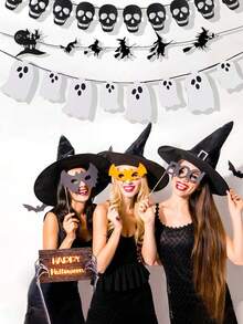 3pcs/Set Halloween Banner,Halloween Decor,Hanging Ghost Banner Witch Banner Skeleton BannerWhite Glitter Halloween Party Ghost Banner For Haunted Houses Doorways Indoor Outdoor Home Decor Haunted Mansion Halloween Ghost Decorations - Multicolor - View 7