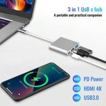 USB Hub 3 In 1 USB C To HDMI-Compatible USB 3.0 Docking Station Type-C To HDMI-Compatible Splitter HUB For  Air Converter - Bạc - Xem 3