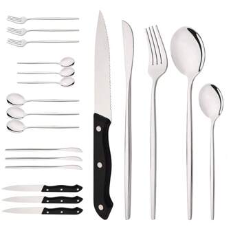 20pcs/Set Stainless Steel Cutlery Set, Including Steak Knife, Fork, Spoon, Tea Spoon, Mirror Polished Finish, Suitable For Wedding, Party, Dining, Home And Hotel Kitchen