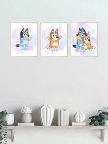 Bluey 1 قطعة لوحة فنية كرتونية جميلة لشخصية بلوي لديكور جدران غرفة النوم، لوحة قماشية بدون إطار، فن جداري شخصي لغرفة المعيشة وغرفة النوم والحمام والمكتب والممر والمطبخ، لوحة مطبوعة هدية مثالية