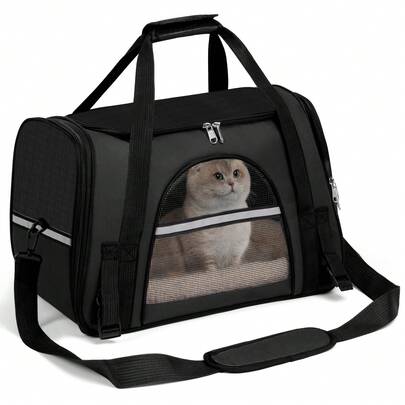 Mochila transportadora para mascotas con cremallera segura y antiescape | Bolsa de viaje plegable, espaciosa y ventilada para gatos y perros | Jaula plegable con diseño transpirable, homologada para coches y aerolíneas