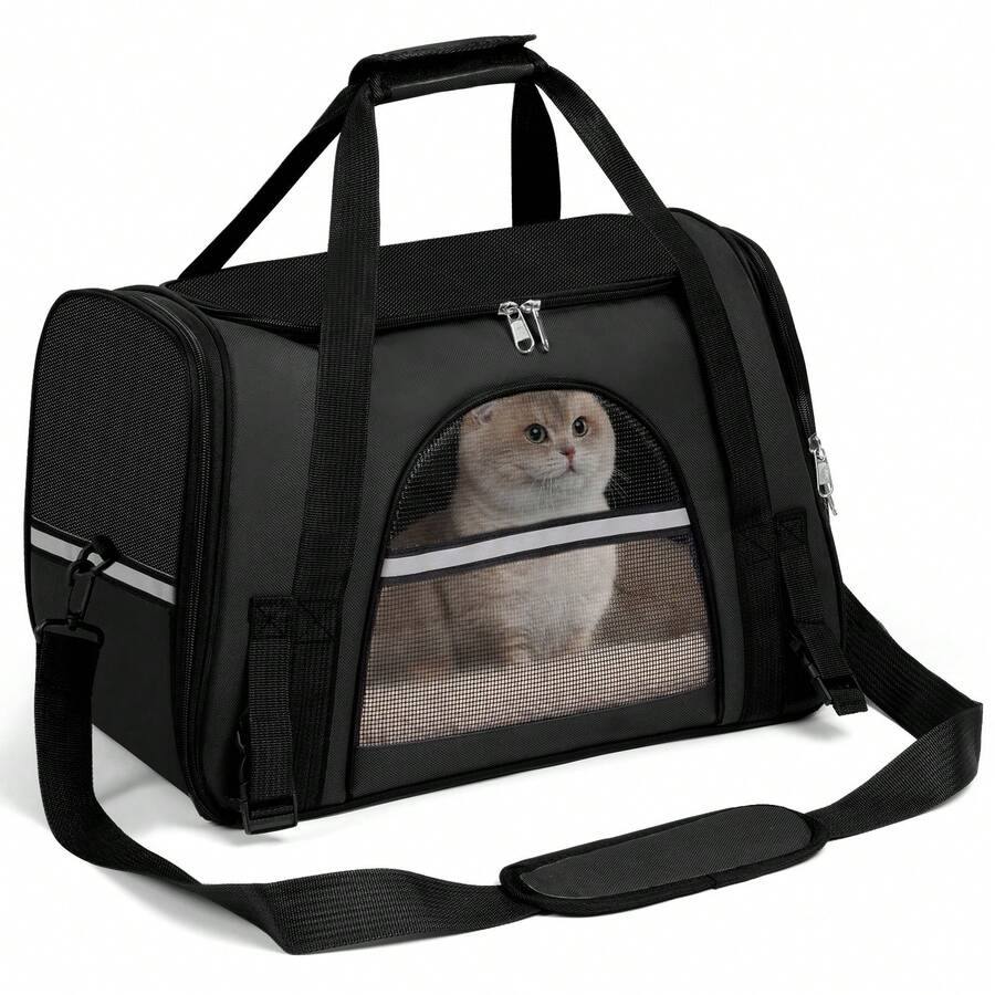 Secure Zipper Anti-Escape Pet Carrier Backpack | Spacious Ventilated Foldable Cat/Dog Travel Bag | Car & Airline Approved Collapsible Cage With Breathable Design - màu đen - Xem 1