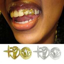 THATBOY 1pc/2pcs/4pcs/Set New Hip Hop Shiny Tooth Grillz, Star Cubic Zirconia Tooth Caps, Micro-Inlaid Upper & Lower Teeth Grillz, Unisex Jewelry - Multicolor - View 4