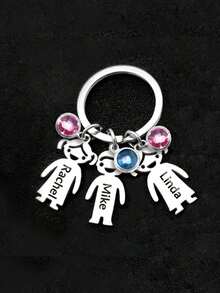 1 Personalized Stainless Steel Home Keychain With 5 Birthstones And Customized Name - Durable Carved Gift, Suitable For Parents, Children, Birthdays, Christmas, Mother's Day, Father's Day, Emotional Souvenirs, College Style Accessories, Smooth Metal Texture, Birthday Gift, Fashionable Accessory, Durable Material, Emotional Shopper - Multicolor - View 3