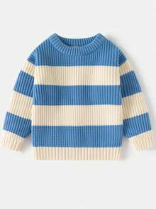 Young Boy Thick Striped Sweater, New Autumn/Winter Kids Warm Knitted Pullover