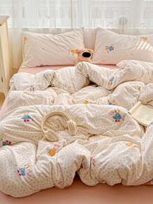 3pcs Minimalist Digital Printed Soft & Comfortable Bedding Set, 1*Duvet Cover + 2*Pillow Shams, No Filler, Skin-Friendly Peach Skin Printed Bedding Set, Suitable For Bedroom, Guest Room, King/Queen/Twin Size Bed, Breathable & Comfortable, Reversible, All Season, Machine Washable