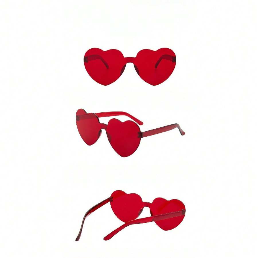 3 Pc Heart-Shaped Sunglasses, Frameless Heart-Shaped Glasses