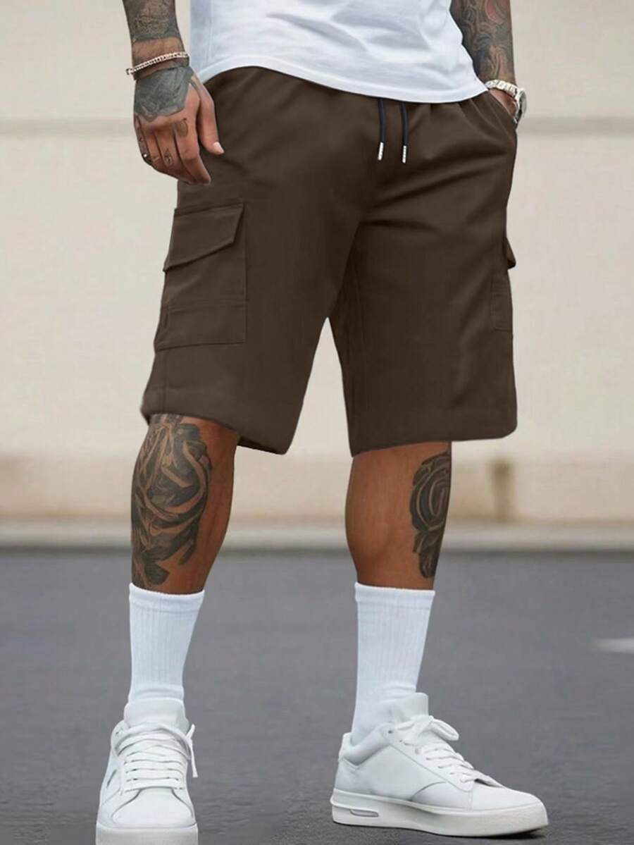 1pc Men's Solid Color Casual Shorts For Spring/Summer, Outdoor Exercise, Jogging, Street, Workout, Fitness, Running, 5-Inch, Daily Commute, Fashion, Loose, Sportswear, Hip-Hop, Summer, Beach, Resort - Brown - View 1