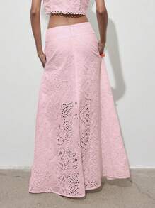 （1 件）复古花卉镂空全刺绣 A 字中长裙，优雅精致的半身裙，不含背心，哥特风，圣诞节