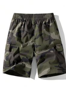 Men's New Camouflage Woven Fabric Casual Cargo Shorts, Summer