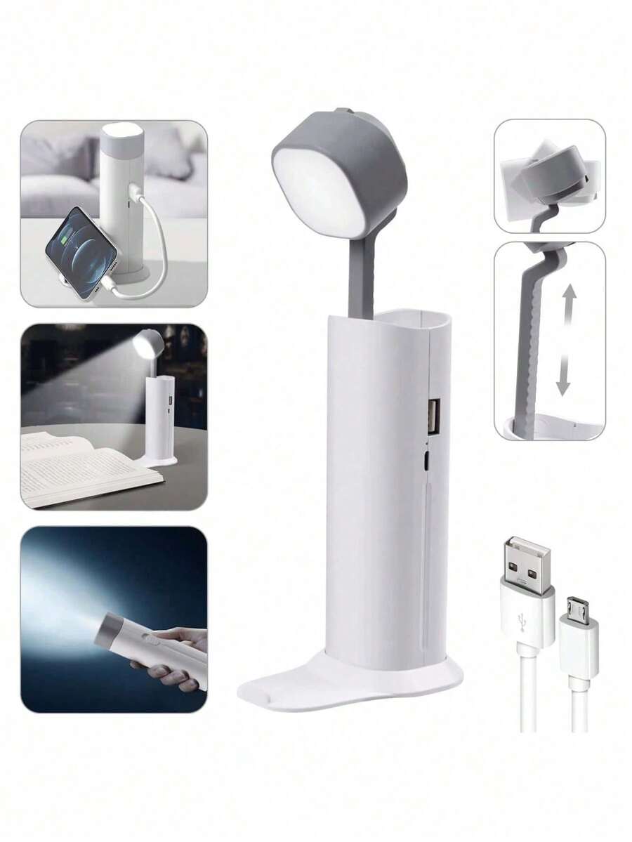 1 盏白色学生灯，适合家庭办公室，便携式小灯，带 3 种照明模式，电池供电可充电灯，儿童阅读、学习、宿舍，白色
