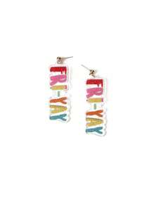 1pair Cute Acrylic FRIYAY LETTER Pencil Ruler Printed Drop Earrings For Women Girl Student For Back To School Day Teachers Day Festival Gift Accessories Jewelry