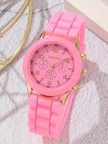 1pc Fashionable And Casual Silicone Quartz Wristwatch For Ladies, Comfortable Silicone Strap, Suitable For Daily Casual Wear And Is An Ideal Gift Choice - Multicolor - View 24
