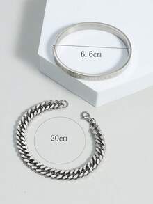 2pcs Men's Fashionable Minimalist Stainless Steel Chain Roman Numeral Bracelet Set - Silver - View 3