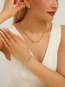 4pcs/Set Fashion Leopard Head Necklace, Earrings, Ring, Bracelet Jewelry Set, Suitable For Women, Party & Holiday Wear