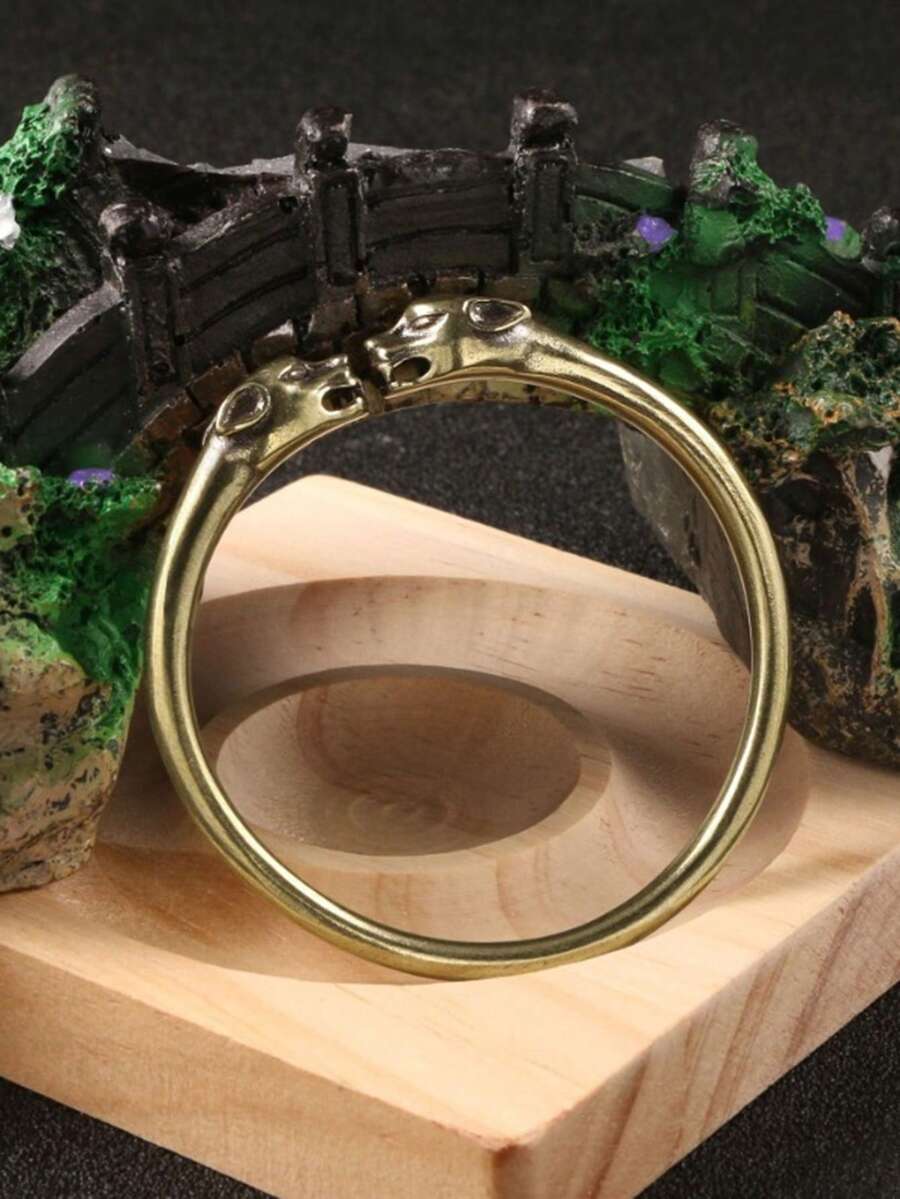 1Pc Retro Double Leopard Head Round Stick Copper Bronze Women's Same Bracelet Banquet Dance Holiday Gift - 銅色 - 查看 1