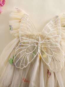 Newborn Infant Baby Girls Clothes Flower Butterfly Embroidery Sleeveless Romper Tulle Mesh Dress Toddler Bodysuit - Màu Khaki - Xem 6