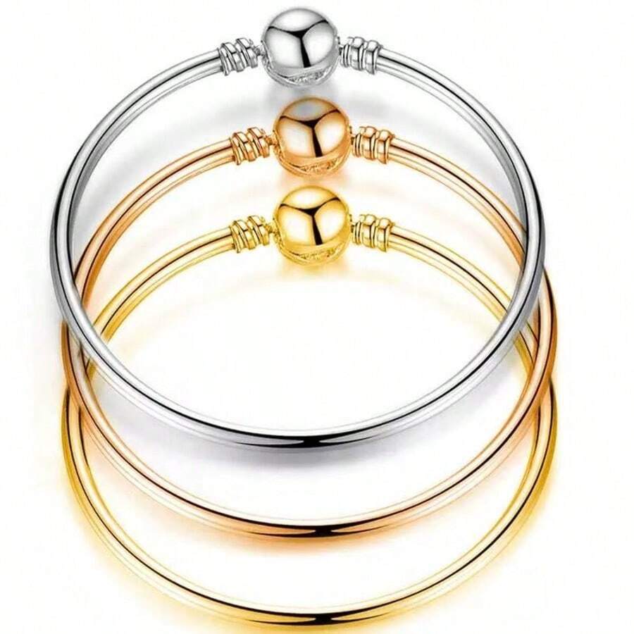 1PC Fashion Women's Round Head Button DIY Pendant Snake Bone Bracelet, Suitable For Daily Matching, Is The Perfect Holiday Gift For Women