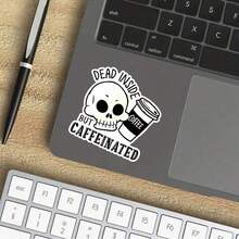 3-Inch "Dead Inside But Caffeinated" Sticker - Dark Humor & Coffee - Themed Vinyl Sticker With Skull And Coffee Cup Illustration For Laptops, Notebooks, Water Bottles, Coffee Bars, And Office Spaces | Great For Coffee Lovers