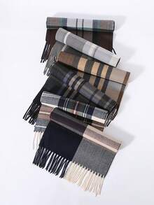 1 件男士冬季保暖长款柔软围巾格子流苏围巾男士柔软经典围巾男士配饰男士围巾 - A - 查看 12