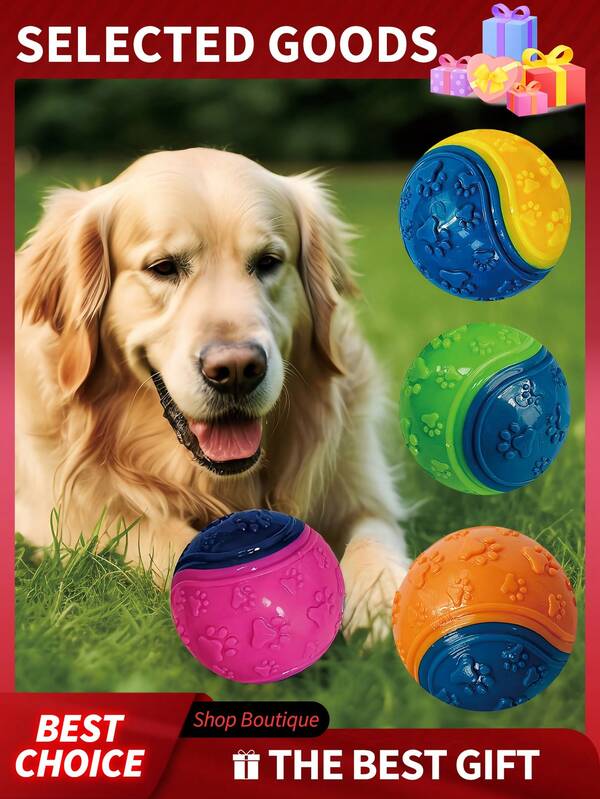 4 Stücke Hundespielzeug Kaumolarkugel mit Geräusch zum Beißtraining, zufällige Farbe