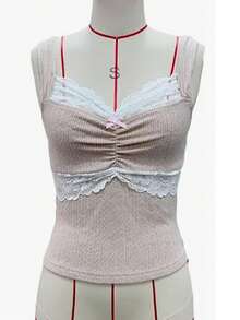 Women Y2K Vintage Lace Trim Cami Top 2000s Aesthetic Slim Fit Milkmaid Vest Cottage Crop Tank Top Coquette Clothes - 粉色 - 查看 3