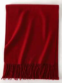 1条女士纯色休闲仿羊绒围巾，适合换季、日常佩戴，防风保暖，羊绒材质，圣诞节、红色圣诞、新年礼物