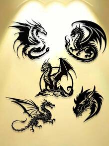 Ferocious Black Metal Dragon Wall Decor - Detailed Mythical Creature Sculpture, Suitable For Indoor/Outdoor Decoration, Fantasy-Style Garden Or Home Decor, Durable And Easy To Clean, Outdoor Wall Decoration | Mystical Decoration | Metal Finish, Dragon Decor
