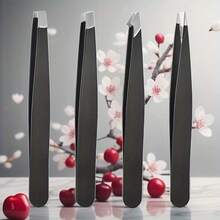 4 Pack Professional Eyebrow Tweezers Set - Stainless Steel Precision Tweezers For Facial Hair, Ingrown Hair & Splinter Removal (Black) - Black - View 8