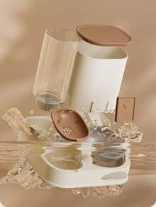 1 件装大容量半自动宠物喂食器和饮水器（1.3 升水和 2.3 升宠物食品）适用于猫和狗，支持持续储存食物和供水，加高宠物碗猫粮托盘适用于猫狗幼犬