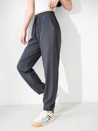 女士速干运动裤，轻盈抽绳宽松透气长裤，夏季跑步七分裤