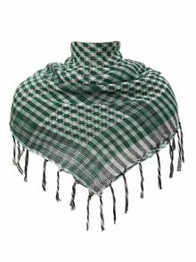 1 pieza Pañuelo cuadrado grande de mujer con estampado de cuadros de desierto estilo clásico, protección solar y a prueba de viento para uso unisex con flecos, adecuado para uso diario y al aire libre con vestidos - Negro - Ver 20
