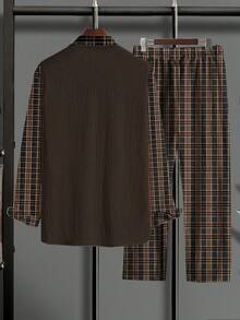 Men's Plus Size Casual Sport Suit: Gradient Long Sleeve T-Shirt + Pocket Drawstring Pants - Polyester Blend, Machine Washable - Brown - View 3