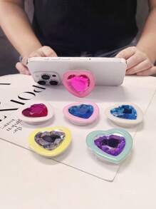 1pc Heart-Shape Gemstone Finger Ring Mobile Phone Stand, Slouchy Person's Must-Have Device Holder, Sturdy Adhesive Mount, Attach On Phone, Anti-Drop & Shake Resistant