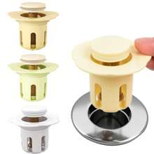1pc Universal Bathroom Sink Stopper With Hair Catcher, Spring Core Bathtub Drain Cover, Plastic Core Pop Up Sink Plug, Basin Drain Strainer, Press Type Sink Plug, Bathroom Accessories, Bathroom Supplies