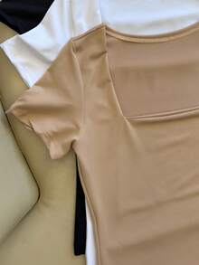 Kit Of 3 Basic Suplex Blouses, Square Neckline, Short Sleeve, Lined - 白色/米色/棕色 - 查看 3