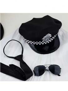 5 pièces Ensemble de costume de police sexy pour femmes, comprenant un chapeau de police + des lunettes + une cravate + un sifflet + un fouet à 5 boules. Accessoires de costume de fête de police, accessoires de tenue de fête.