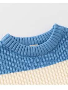 Young Boy Thick Striped Sweater, New Autumn/Winter Kids Warm Knitted Pullover