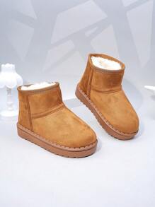 Autumn/Winter New Kids Snow Boots, Mid-Large Children Flat Shoes, Plush Thick Sole Boys Warm Boots, Toddler Short Booties
