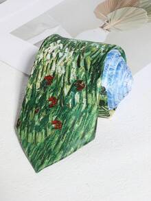 1 条红心樱花图案丝滑手工领带，适合休闲、街头、日常穿着、派对、学校搭配