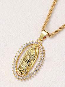 1 件 24k 镀金铜高端水晶圣母玛利亚吊坠项链，复古天主教宗教基督教珠宝，男女皆宜 - 金色 - 查看 2