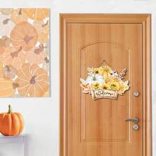 1 套 2D 秋季南瓜向日葵花篮木制现代墙面装饰欢迎标志秋季感恩节主题派对装饰、餐厅装饰、房间装饰、家居装饰秋季装饰万圣节秋季装饰 - 彩色 - 查看 3